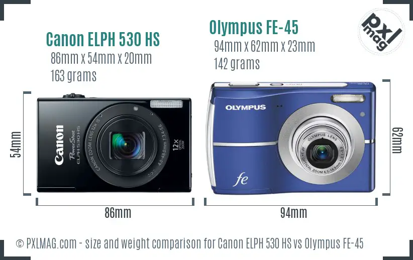 Canon ELPH 530 HS vs Olympus FE-45 size comparison