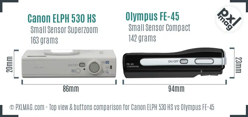 Canon ELPH 530 HS vs Olympus FE-45 top view buttons comparison