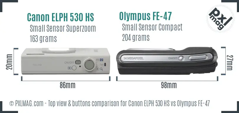 Canon ELPH 530 HS vs Olympus FE-47 top view buttons comparison Canon ELPH 530 HS vs Olympus FE-47 top view buttons comparison