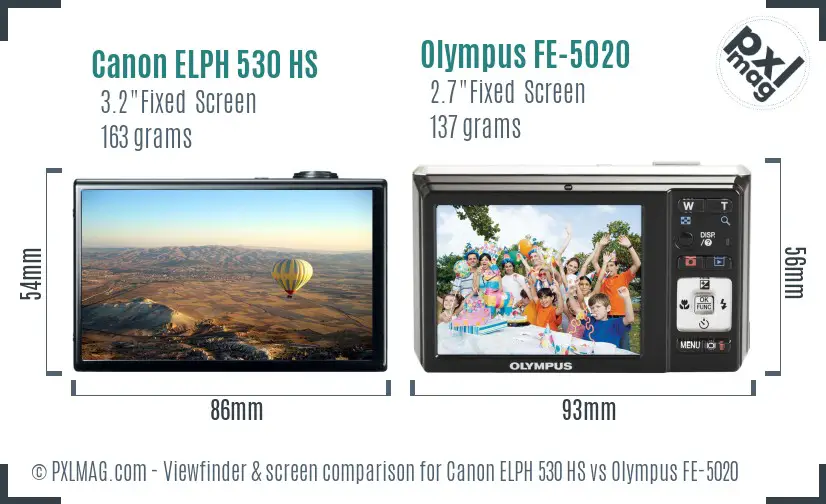 Canon ELPH 530 HS vs Olympus FE-5020 Screen and Viewfinder comparison