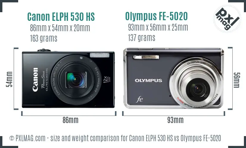 Canon ELPH 530 HS vs Olympus FE-5020 size comparison