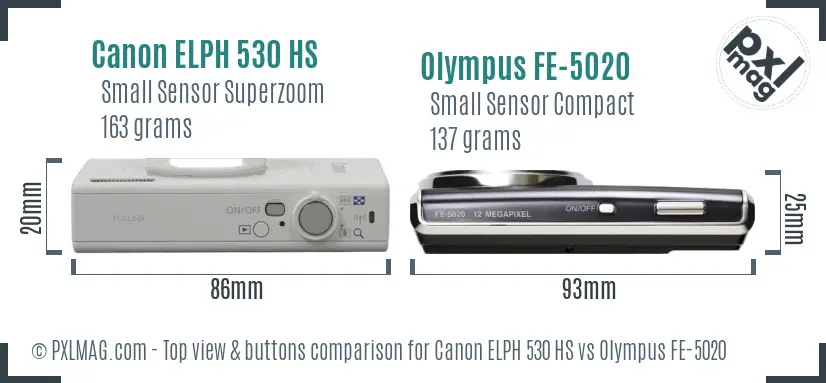 Canon ELPH 530 HS vs Olympus FE-5020 top view buttons comparison