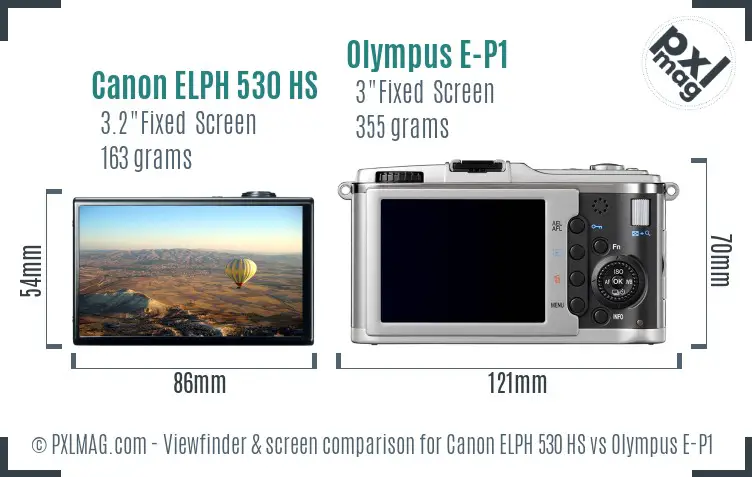 Canon ELPH 530 HS vs Olympus E-P1 Screen and Viewfinder comparison