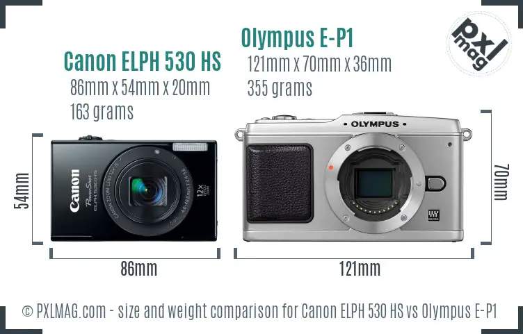 Canon ELPH 530 HS vs Olympus E-P1 size comparison