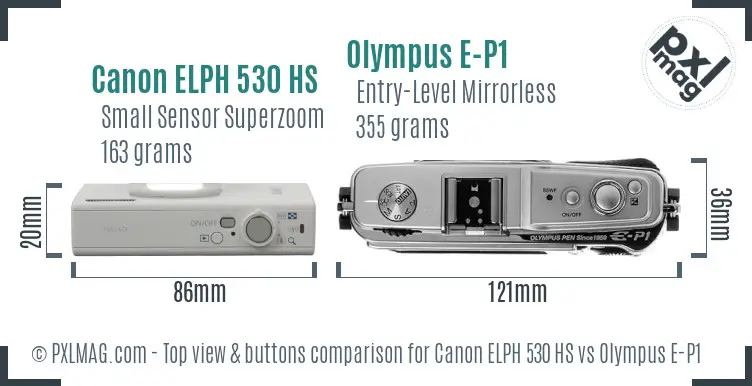 Canon ELPH 530 HS vs Olympus E-P1 top view buttons comparison