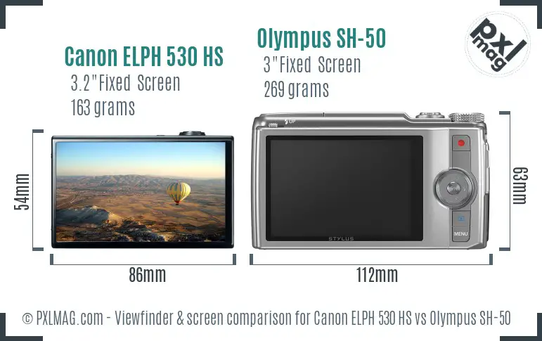 Canon ELPH 530 HS vs Olympus SH-50 Screen and Viewfinder comparison