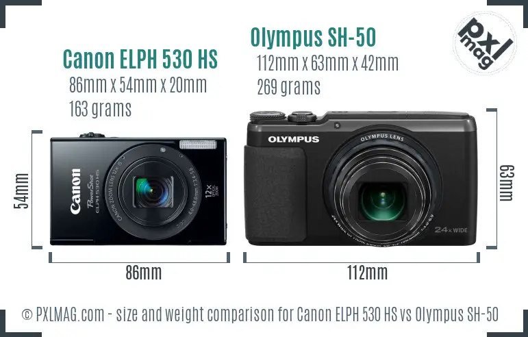 Canon ELPH 530 HS vs Olympus SH-50 size comparison