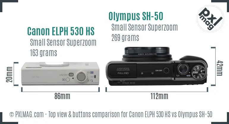 Canon ELPH 530 HS vs Olympus SH-50 top view buttons comparison