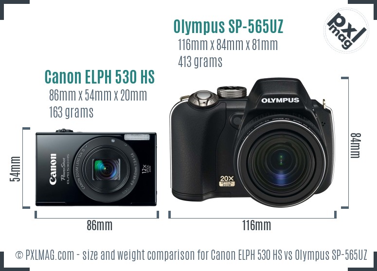 Canon ELPH 530 HS vs Olympus SP-565UZ size comparison