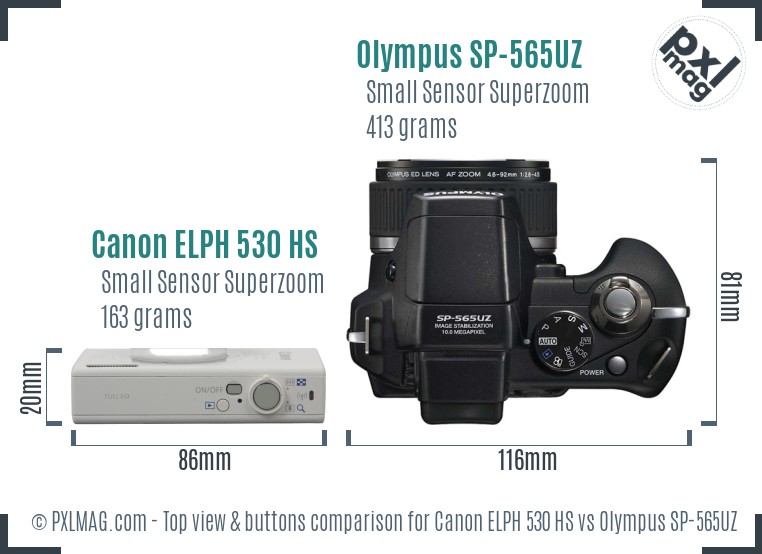 Canon ELPH 530 HS vs Olympus SP-565UZ top view buttons comparison