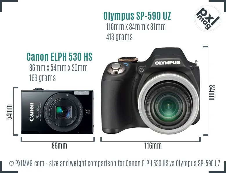 Canon ELPH 530 HS vs Olympus SP-590 UZ size comparison