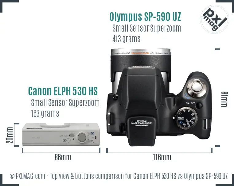 Canon ELPH 530 HS vs Olympus SP-590 UZ top view buttons comparison