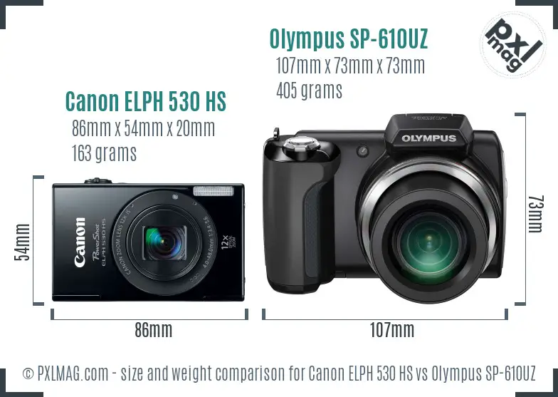Canon ELPH 530 HS vs Olympus SP-610UZ size comparison