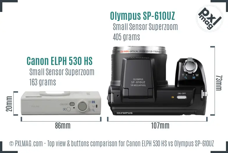 Canon ELPH 530 HS vs Olympus SP-610UZ top view buttons comparison