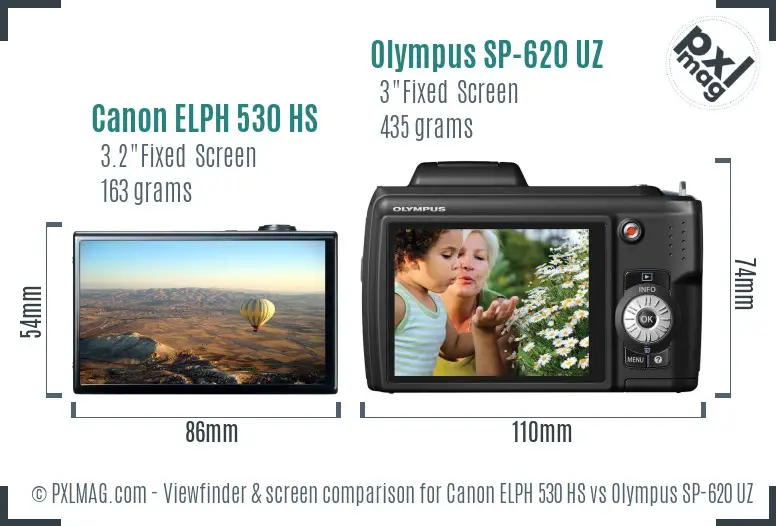 Canon ELPH 530 HS vs Olympus SP-620 UZ Screen and Viewfinder comparison Canon ELPH 530 HS vs Olympus SP-620 UZ Screen and Viewfinder comparison