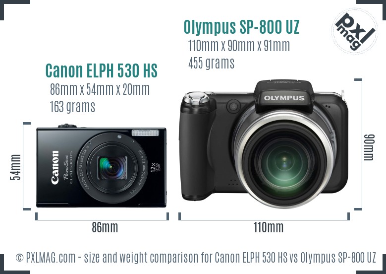 Canon ELPH 530 HS vs Olympus SP-800 UZ size comparison Canon ELPH 530 HS vs Olympus SP-800 UZ size comparison