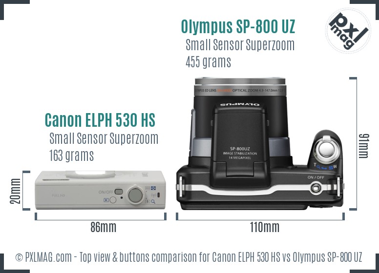 Canon ELPH 530 HS vs Olympus SP-800 UZ top view buttons comparison