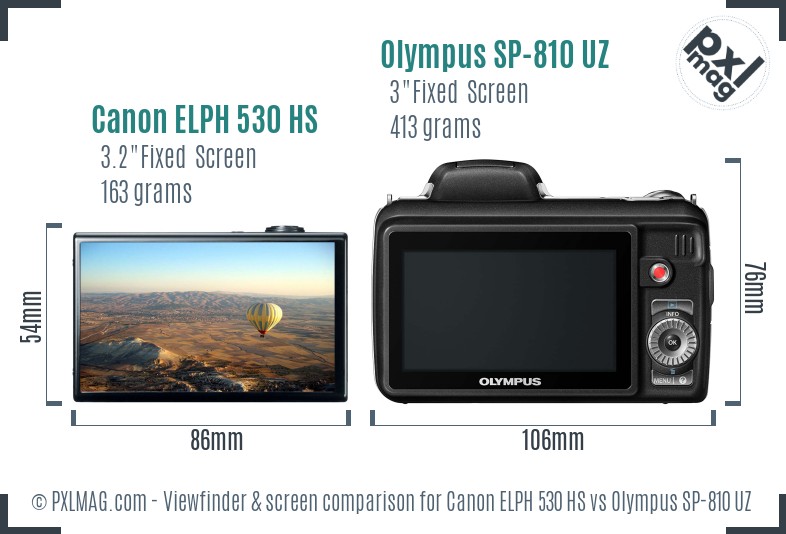 Canon ELPH 530 HS vs Olympus SP-810 UZ Screen and Viewfinder comparison