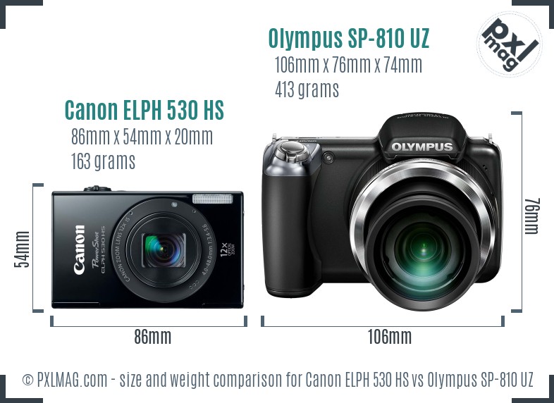 Canon ELPH 530 HS vs Olympus SP-810 UZ size comparison