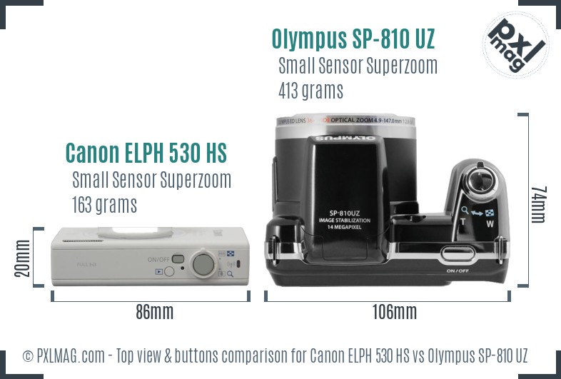 Canon ELPH 530 HS vs Olympus SP-810 UZ top view buttons comparison
