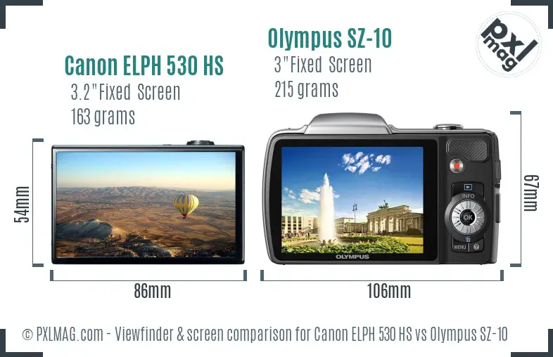 Canon ELPH 530 HS vs Olympus SZ-10 Screen and Viewfinder comparison