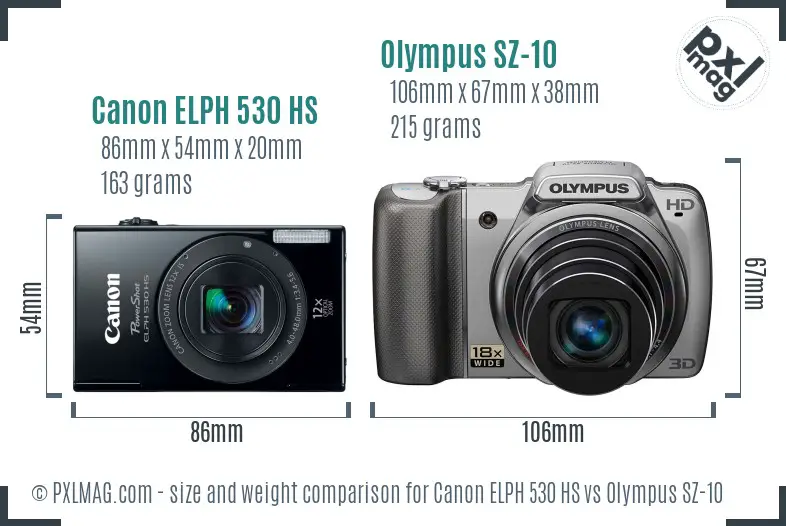 Canon ELPH 530 HS vs Olympus SZ-10 size comparison