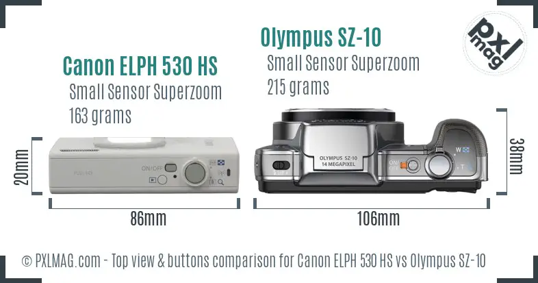 Canon ELPH 530 HS vs Olympus SZ-10 top view buttons comparison