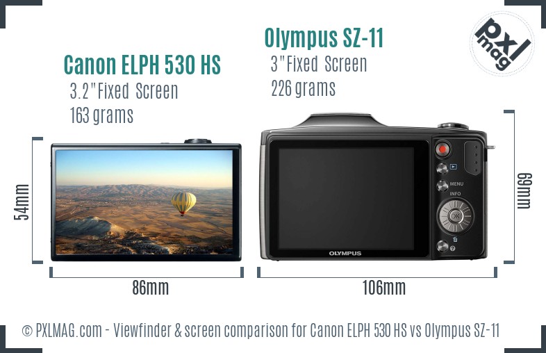 Canon ELPH 530 HS vs Olympus SZ-11 Screen and Viewfinder comparison