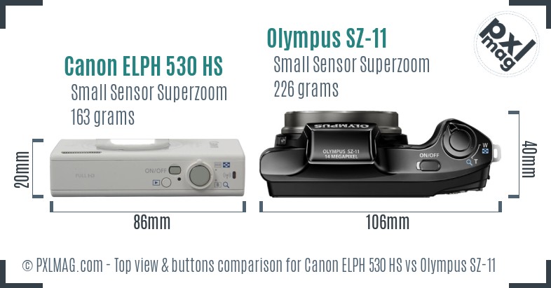 Canon ELPH 530 HS vs Olympus SZ-11 top view buttons comparison
