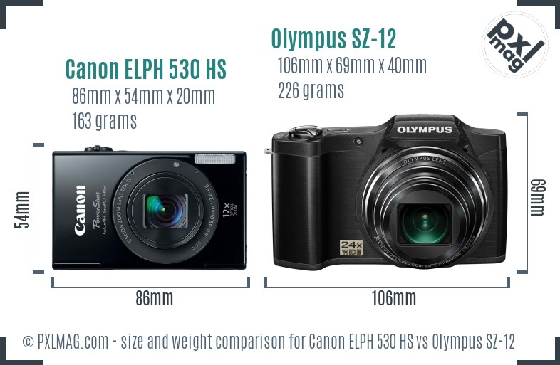Canon ELPH 530 HS vs Olympus SZ-12 size comparison
