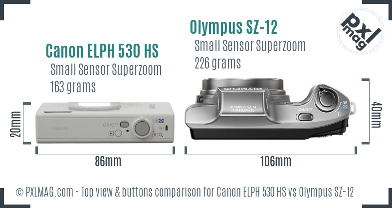 Canon ELPH 530 HS vs Olympus SZ-12 top view buttons comparison