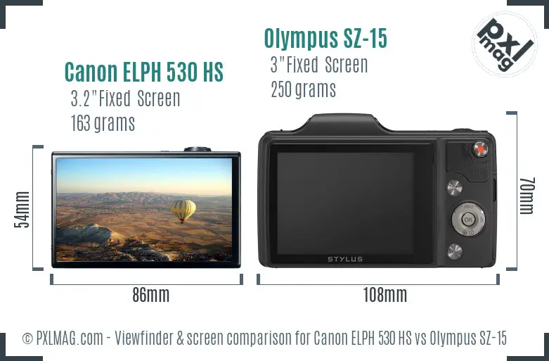 Canon ELPH 530 HS vs Olympus SZ-15 Screen and Viewfinder comparison