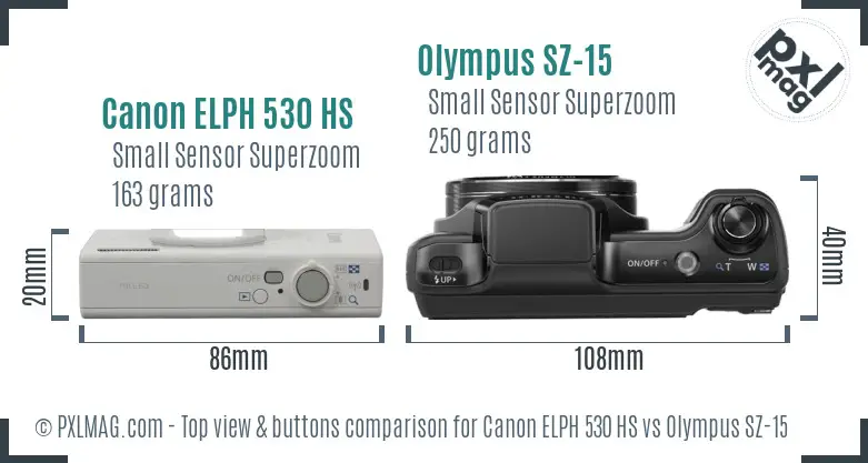 Canon ELPH 530 HS vs Olympus SZ-15 top view buttons comparison