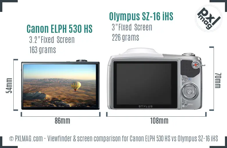 Canon ELPH 530 HS vs Olympus SZ-16 iHS Screen and Viewfinder comparison