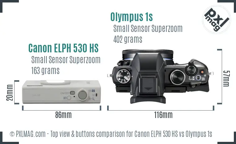 Canon ELPH 530 HS vs Olympus 1s top view buttons comparison