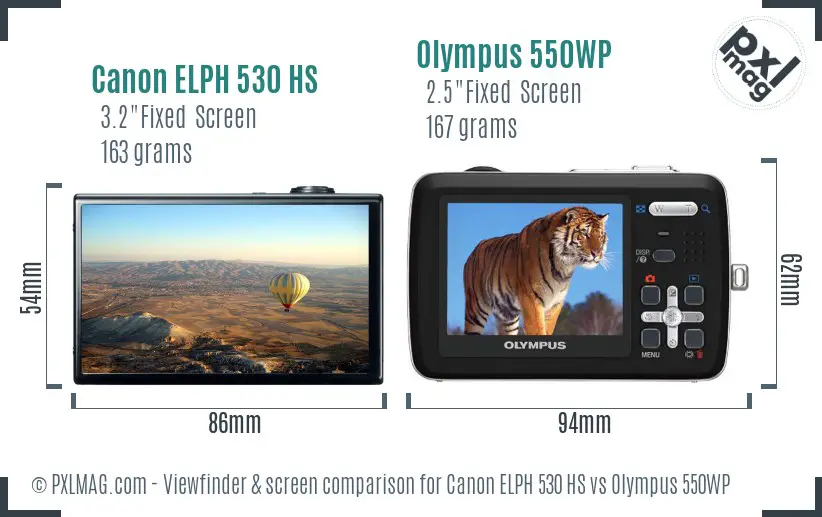 Canon ELPH 530 HS vs Olympus 550WP Screen and Viewfinder comparison