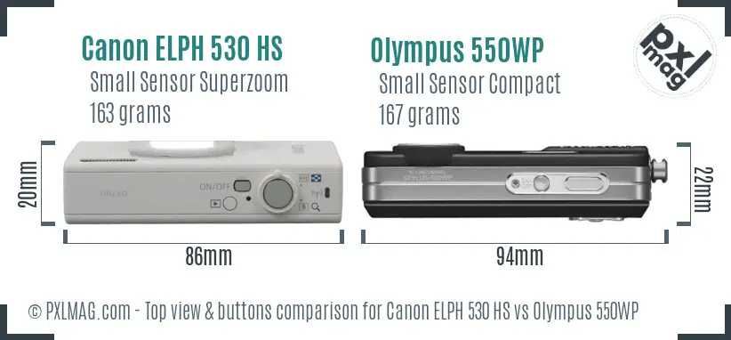 Canon ELPH 530 HS vs Olympus 550WP top view buttons comparison