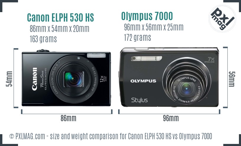 Canon ELPH 530 HS vs Olympus 7000 size comparison