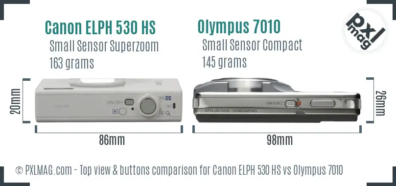 Canon ELPH 530 HS vs Olympus 7010 top view buttons comparison Canon ELPH 530 HS vs Olympus 7010 top view buttons comparison