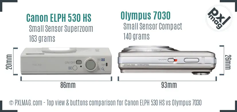 Canon ELPH 530 HS vs Olympus 7030 top view buttons comparison Canon ELPH 530 HS vs Olympus 7030 top view buttons comparison