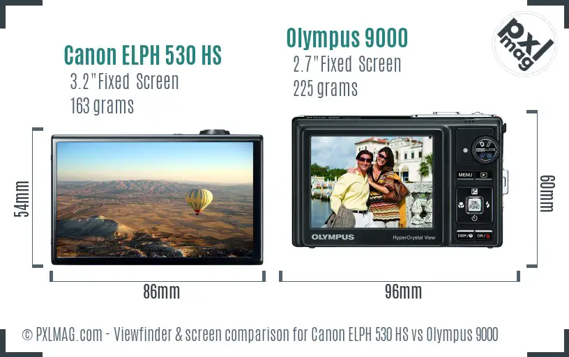 Canon ELPH 530 HS vs Olympus 9000 Screen and Viewfinder comparison