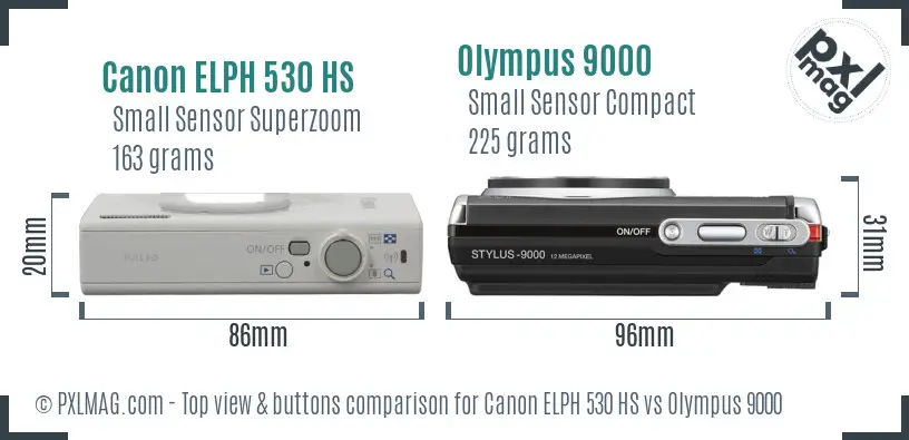 Canon ELPH 530 HS vs Olympus 9000 top view buttons comparison