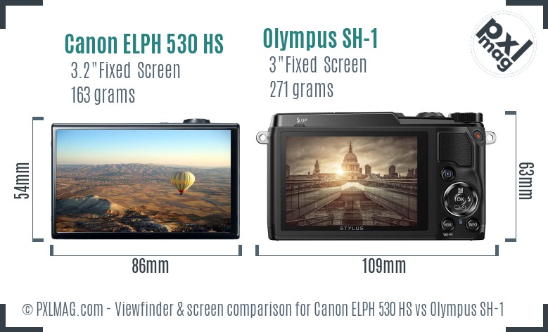 Canon ELPH 530 HS vs Olympus SH-1 Screen and Viewfinder comparison