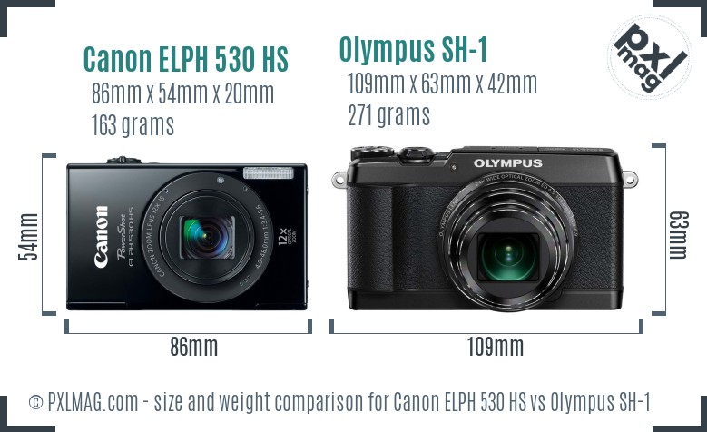 Canon ELPH 530 HS vs Olympus SH-1 size comparison