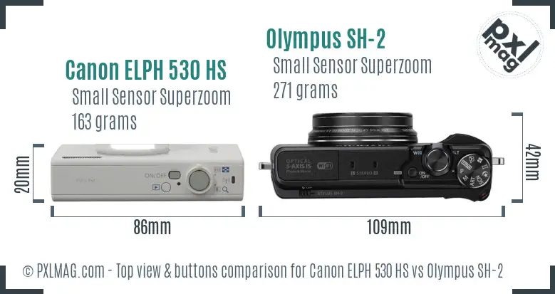 Canon ELPH 530 HS vs Olympus SH-2 top view buttons comparison Canon ELPH 530 HS vs Olympus SH-2 top view buttons comparison