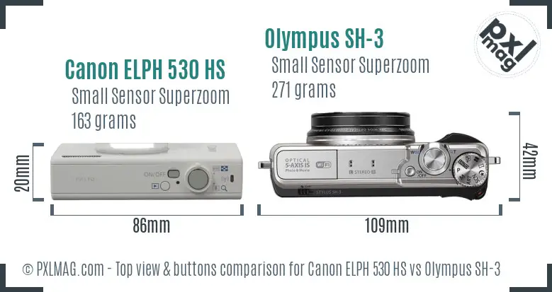 Canon ELPH 530 HS vs Olympus SH-3 top view buttons comparison Canon ELPH 530 HS vs Olympus SH-3 top view buttons comparison