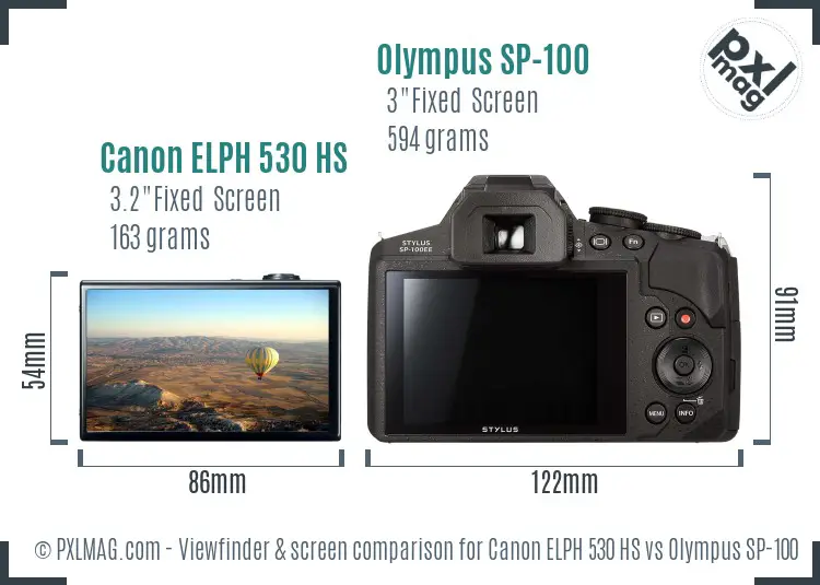 Canon ELPH 530 HS vs Olympus SP-100 Screen and Viewfinder comparison