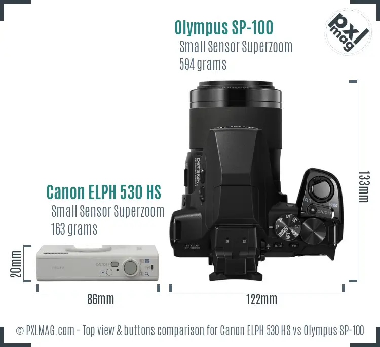 Canon ELPH 530 HS vs Olympus SP-100 top view buttons comparison