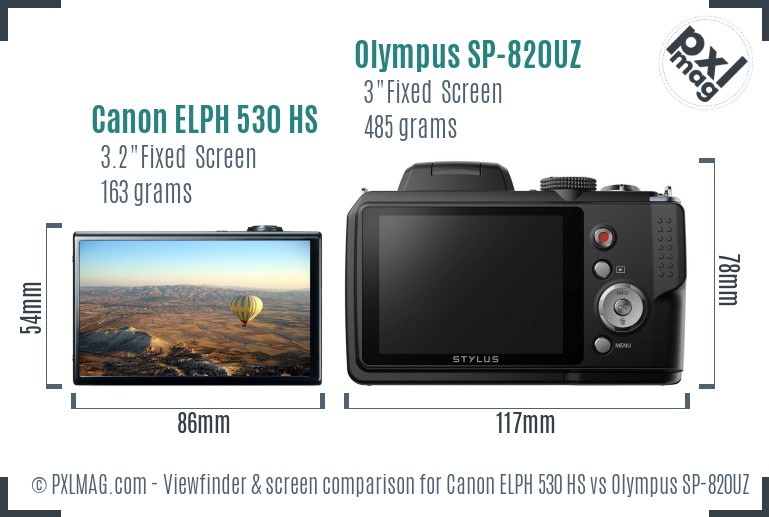 Canon ELPH 530 HS vs Olympus SP-820UZ Screen and Viewfinder comparison