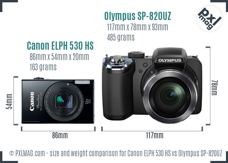 Canon ELPH 530 HS vs Olympus SP-820UZ size comparison